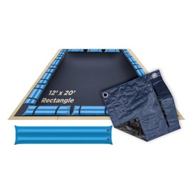 Buffalo Blizzard Supreme Plus Winter Cover with Water Bags Kit for 12 ft x 20 ft Rectangle In-Ground Swimming Pools | Tan/Silver | All Covers Include 5 ft of Overlap to Measure 17-Ft-by-25-Ft