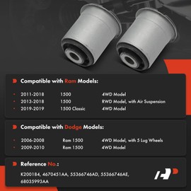 A-Premium 2 x Front Rearward Lower Control Arm Bushing Kit, Compatible with Ram 1500 2011-2018, 1500 Classic 2019 & Dodge Ram 1500 2006-2010