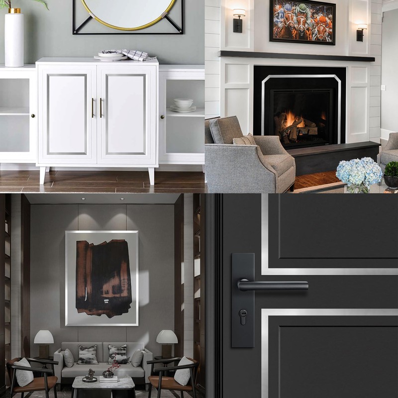Taaizau Silver Metalized Mirror-Like Finish Molding Trim, Peel and Stick