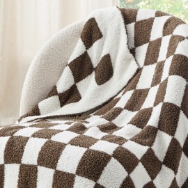 Bedsure Checkered Throw Blanket for Couch - Super Soft, Cozy & Warm Knit Blanket, Breathable, Lightweight & Fluffy for Bed & Sofa, Checkered Brown, 50x60 Inches