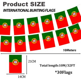 Portugal Flags Bunting Portuguese Flags Bunting Banner 10M/33ft 30 Flags for Games 2025 Football Party Decoration Portugal Bunting Flags Banner for VE Day 80th Events,Garden,Portugal Celebrat