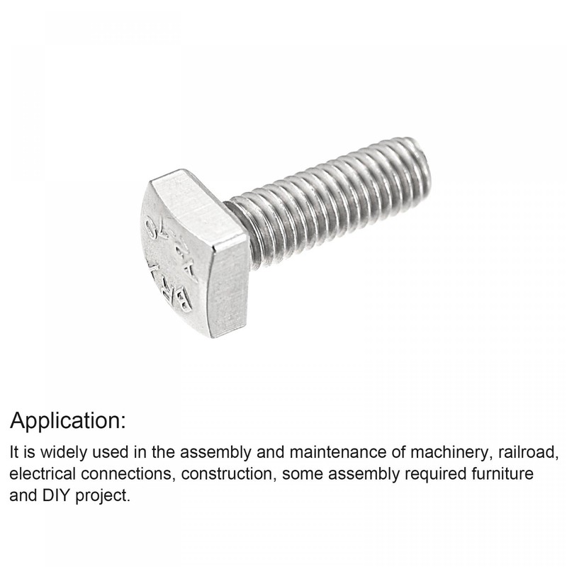 sourcing map Square Head Bolt, 10pcs M5x12mm Fully Thread 304
