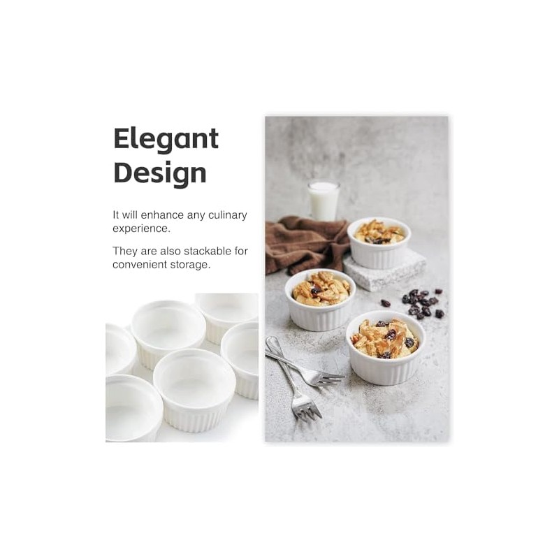 Nuwave Ceramic Ramekins 8 oz, Set of 6, Elegant Classic