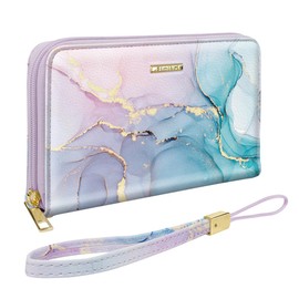 Simikol Large Capacity Wallets for Women RFID Blocking Leather Zip Around Phone Purse Ladies Travel Credit Card Clutch with Wristlet, Gradient Marble, Gradient Marble