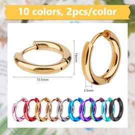 DICOSMETIC 20Pcs 10 Colors Small Hoop Earring 14x15.5mm Huggie Hoop Earrings Colorful Hoop Earrings 304 Stainless Steel Earrings Set Cute Statement Earrings Fashion Jewelry for Women, 304 Stainless