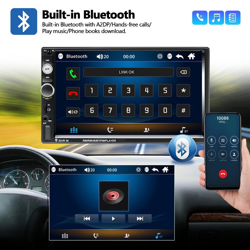 AMPrime Double Din Car Stereo Radio with Bluetooth 7” Touch