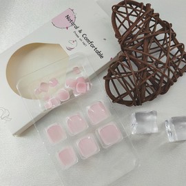 Press on Toenails Short Square Fake Toe Nails White French Tip Toe Nail Press ons Glossy Acrylic Toenails Pink Glue on Toe Nails Daily Wear Natural Stick on Toenails for Women 24Pcs