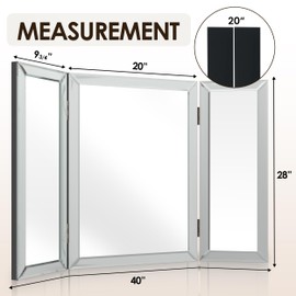 Houseables Trifold Mirror, Trifold Vanity Mirror, 3 Way, Three Way Folding, Tri Fold, for Braiding Hair, 3way, 3 Sided, Three Panel, Triple, Tabletop, Wall, Bathroom, Bedroom, Makeup, 360, 28 x 40 in