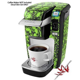 WraptorSkinz Decal Style Vinyl Skin compatible for Keurig K10 / K15 Mini Plus Coffee Makers Scattered Skulls Neon Green (COFFEE MAKER NOT INCLUDED)