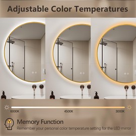 Niccy 30" Round LED Bathroom Backlit Mirror with Lights, Gold Frame Lighted Bathroom Vanity Mirrors for Wall Circle Mirror with Anti-Fog, Light Up Mirrors 3 Color ShatterProof