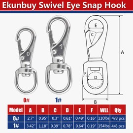 Ekunbuy Swivel Eye Snap Hooks, 304 Stainless Steel Heavy Duty 2.7 Inch 3.5 Inch Spring Hooks for Keychains, Bird Feeders, Pet Chains, Dog leashes
