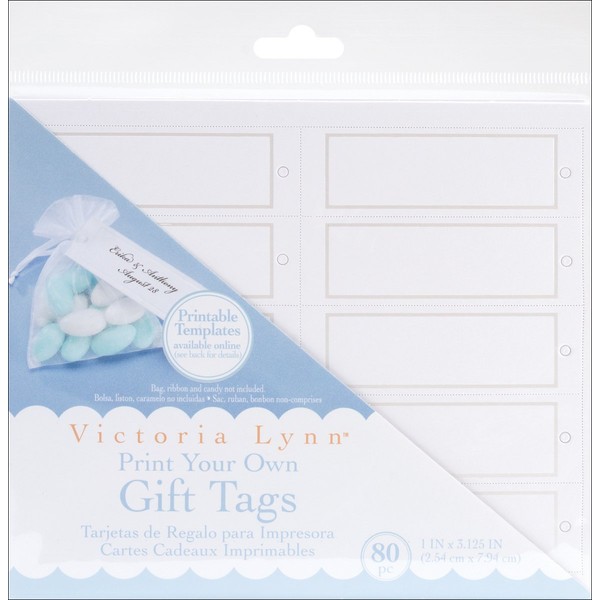 Darice, White/Silver VL296 Printable Square Gift Tag with Pearl Accent, 80 Per Pack