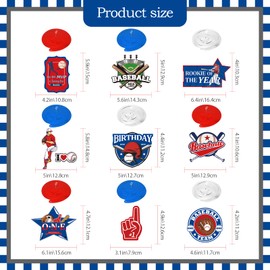 9Pcs Rookie of the Year 1st Birthday Decorations Baseball First Birthday Party Hanging Swirl for Boys Baseball Theme Whirls for My Rookie Year First Birthday Decorations