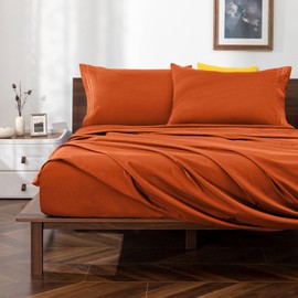 Horbaunal Burnt Orange King Size Sheet Set - 4 Piece Hotel Luxury Bedding Sheets & Pillowcases - 16 Inch Deep Pocket Microfiber Bedding Set - 1800 Thread Count Soft & Wrinkle Bed Sheets