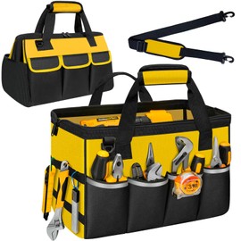 NECKORY Tool Bag, Portable Tool Box Organizer Adjustable Shoulder Strap, Carry Tool Tote Heavy Duty Tool Storage Bag With Wide Mouth,Tool Bags for Men Mechanic EngineerGift - L, Yellow & Black