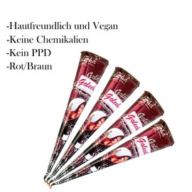 Naturic 4 x Henna Tattoo, Temporary Tattoo + 11 x Henna Tattoo Stencil, Temporary Mehndi Tattoos, Natural Cones, Tattoo Stickers, Temporary Tattoo - Reddish Brown