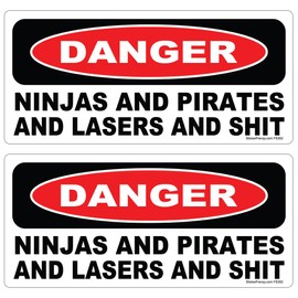 Danger Ninjas and Pirates Lasers SH*T 2 Pack Stickers Laminated #FS352 Vinyl Decal Car Truck Bumper Windshield Funny