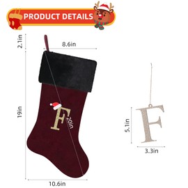 Yehnois - Medias de Navidad bordadas de 20 pulgadas, medias de Navidad de terciopelo borgoña, decoración de temporada de día festivo y regalo de Navidad (V)