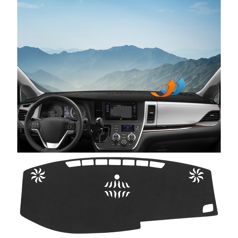 BIBLOZ Dash Cover for Toyota Sienna 2015-2020 Accessories Black Flannel