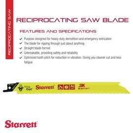 Starrett Bi-Metal King Cut Fire Rescue and Demolition Reciprocating Saw Blade - 8" Length, 3/4" Width, 0.50" Thickness, Straight Blade, 10-14 TPI - 20-Pack - BR81014-20