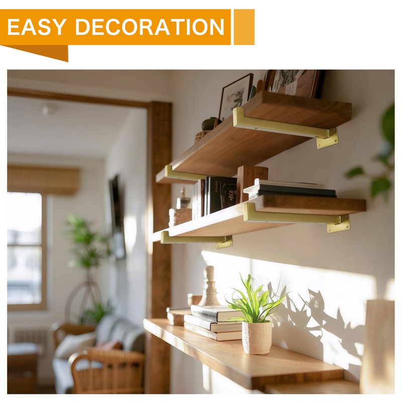 EZYDECOR Shelf Bracket 10 Inch Gold Shelf Brackets Wall Mounted