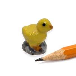 WitnyStore Tiny ⅜ Inch Yellow Chick On Pebble Chicken Hen Rooster Figurine - Miniature Hand Made Ceramic Poultry Birds Domestic Fowls Farm Animals Porcelain Decorative Collectible Figures Décor Gifts