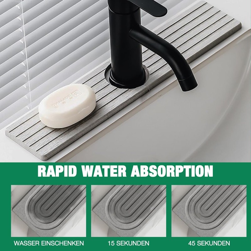 HIULLEN Dish Drying Mat, Sink Tap Splash Guard, Tap Mat,