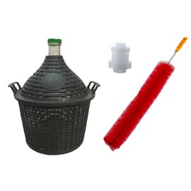 North Mountain Supply Narrow Mouth Glass Demijohn/Carboy with Plastic Basket - 15 Liter (Approx. 4 Gallons) - Includes Clip on Airlock, Lid, and Cleaning Brush