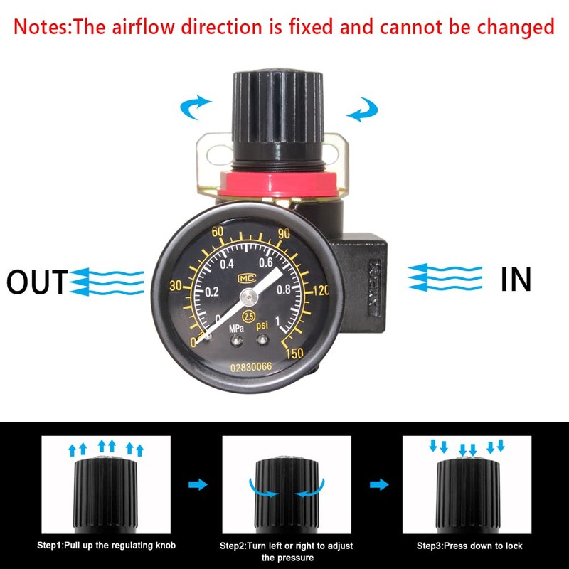 Beduan BR2000 Air Compressor Regulator Combo 1/4" NPT,Manual Drain with