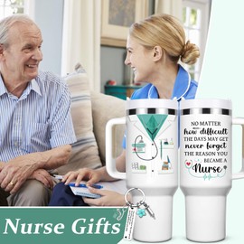 Lifecapido Nurses Week Gifts, Nurse Graduation Gift, 40oz Nurse Tumbler with Key Chain, Nurses Appreciation Nursing Graduation Gifts, White