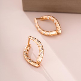 XUPING 18k Gold Plated Earrings For Women Simple Oval Huggie Earrings Cubic Zirconia Hoop Earrings Jewelry Gifts, Copper Alloy, Cubic Zirconia