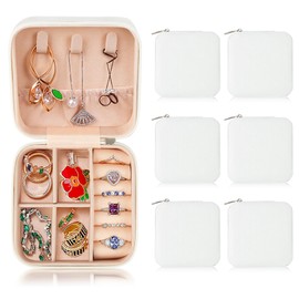 Ponpon 6Pcs Portable Jewelry Travel Organizer, Small Travel Jewelry Case For Women, Pu Leather Travel Jewelry Box For Necklace Rings Earrings Bracelet（White）