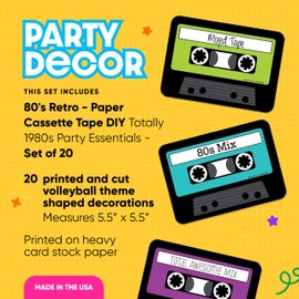 Big Dot of Happiness 80s Cassette Tape Party Essentials Decorations - 1980s Theme Party DIY Cut-Outs, Double-Sided Retro Design, 7x5 Inch Premium Cardstock Paper, 20-Piece Set