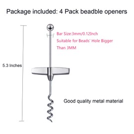 4 Pack Beadable Corkscrew Wine Bottle Opener with Blank Handle for Beads Pandents Charms DIY Travel Wine Cork Remover for Bar Restaurant Kitchen