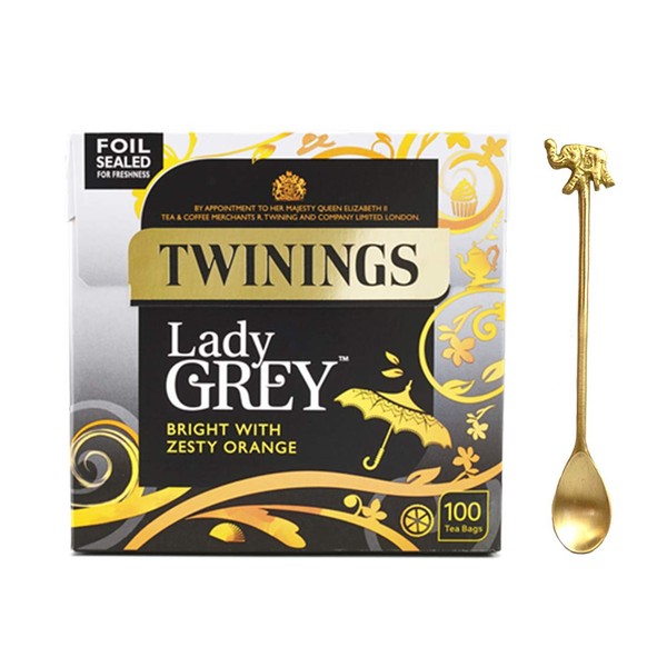 Twinings Lady Grey (100 unidades) Twinings Lady Grey 100 bolsas de té con una elegante cuchara de té de latón