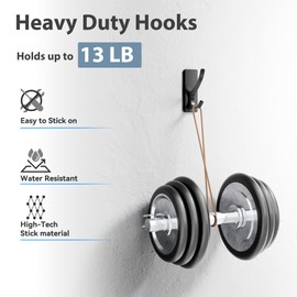 Josmimic 10-Pack Self Adhesive Towel Hooks: Extra Strong 13LB, Stainless Hook for Hanging Loofah, Towels, Coat, Bath Robe Bathroom Shower, Black