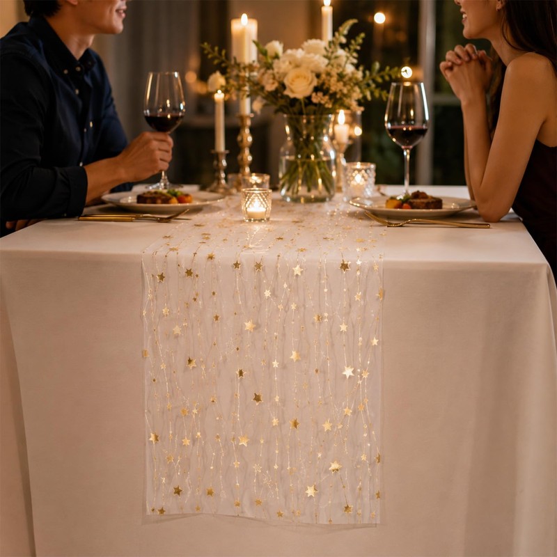 5M Gold Table Runner, Star Table Runners for Dining Table