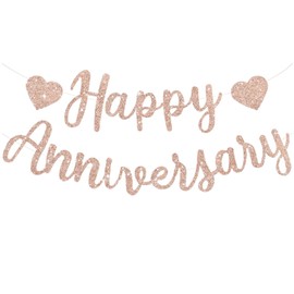 Bliceon Rose Gold Happy Anniversary Banner, Happy Anniversary Garland, Happy Anniversary Sign for Anniversary Wedding