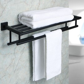 Alise 28-Inch Bathroom Lavatory Towel Rack Towel Shelf with Two Towel Bars Wall Mount Towel Holder,GZ8070-B SUS 304 Stainless Steel Matte Black