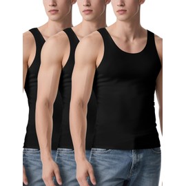 Odoland Men's 3 Pack Seamless Compression Shirt Body Shaper Vest, Ice Silk Invisible Shapewear Tank Tops, Black, XL