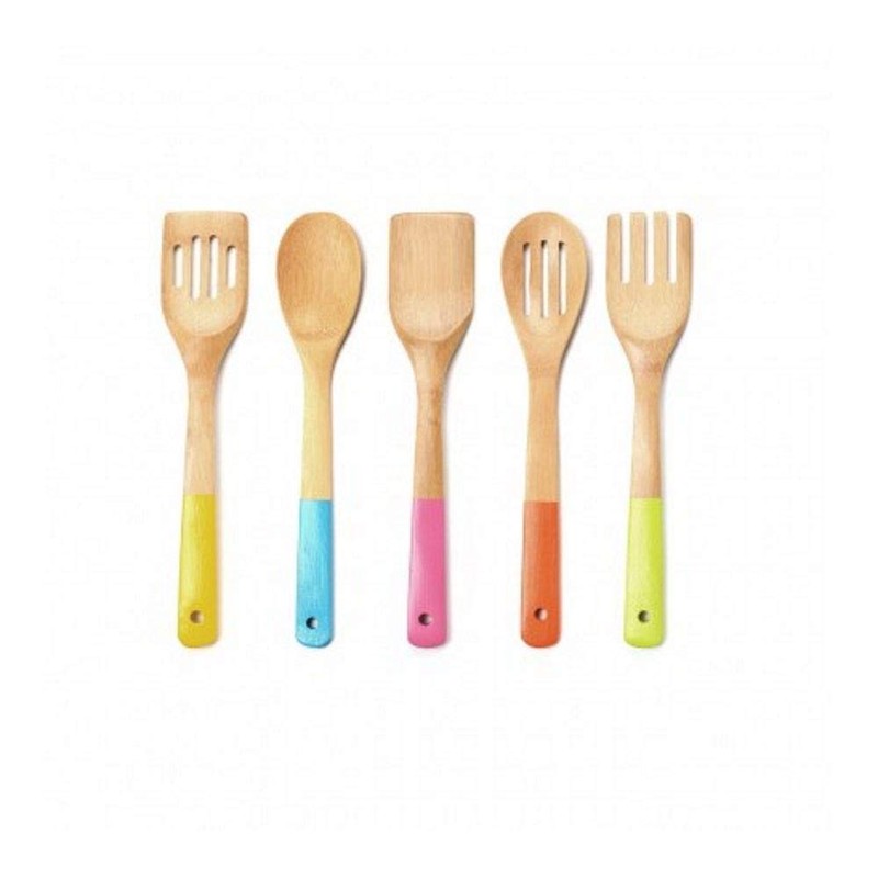 Kitchen Utensil Set, Pastel Handles, Bamboo, 5 Piece