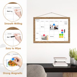 Dry Erase Calendar Whiteboard for Wall, WALGLASS 16" X 12" Small Monthly Calendar White Board with Wood Framed, Hanging Wall Mount Portable Whiteboard for Home, School, Office (Rustic Brown)