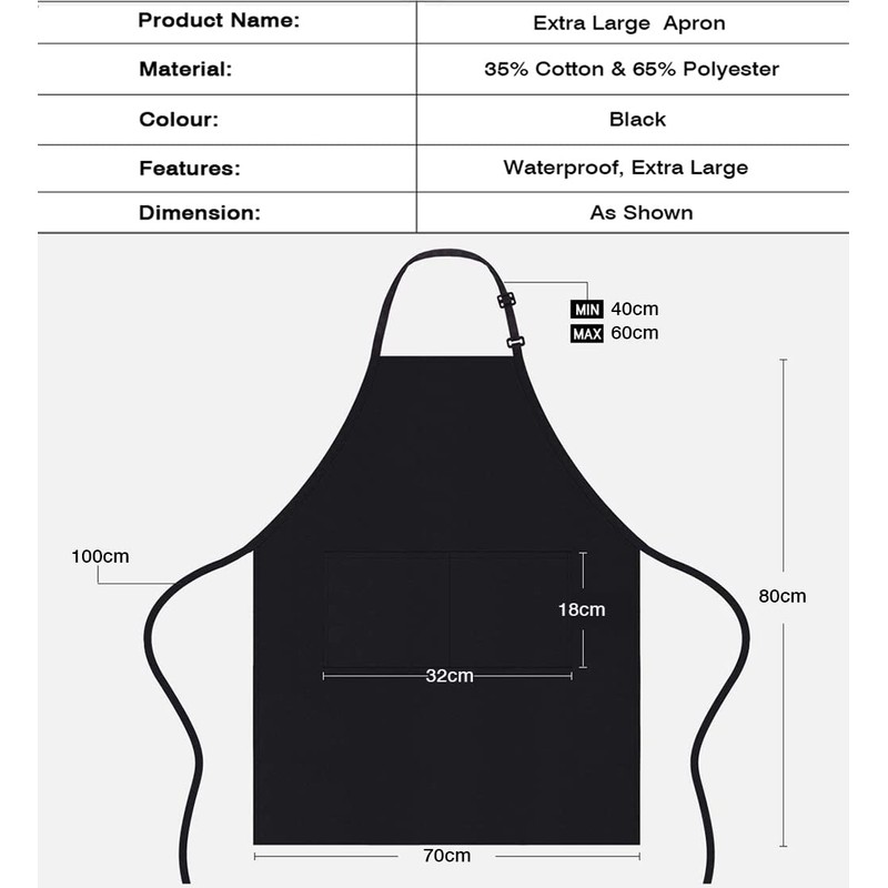 Vivva Adjustable Bib Apron Extra Large 70x 80cm(WxH) Waterproof with