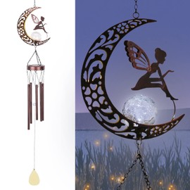 MUMTOP Wind Chimes-Solar Wind Chimes - 30 Inch Wind Chimes for Outside, Metal Wind Chime with Moon and Fairy Spirits for Garden Yard Patio Decor