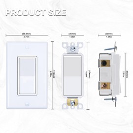 4-Way Decorator Wall Light Switches with Wallplates, 15A 120/277V UL Listed - On/Off Paddle Rocker, Self-Grounding - Residential and Commercial Grade (White, Pack of 2)