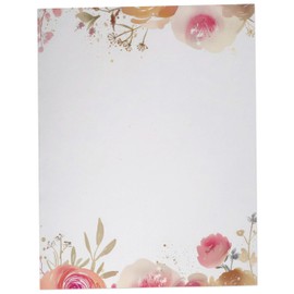 Pink & Gold Roses Floral Stationary Paper - 60 Sheets Pretty Letter Paper for Inkjet/Laser Printers