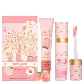Lip Care Duo Set - Lip Conditioner & Lip Oil Set - Hydrating and Nourishing Treatment - Lip Gloss Balm For Dry and Chapped Lips - Moisturizing Gifts Set For Teenage Girls(Peach)