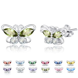 Dreamboat Butterfly Peridot Stud Earrings for Women 925 Sterling Silver August Birthstone Earring Butterfly Cubic Zirconia Jewelry Wedding Birthday Gifts for Women