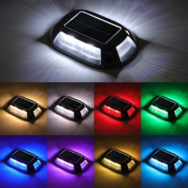 VOLISUN Solar Driveway Lights Dock Deck Lights 8 Pack,9 Colors in 1 Led IP67 Waterproof Outdoor Warning Step Light for Driveway Sidewalk Pathway RGB