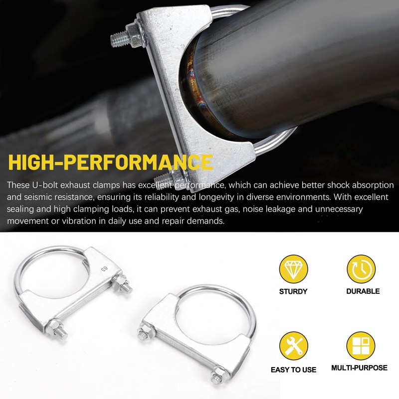 Mardatt 2 pieces 2-1/2 inch (63 mm) exhaust U clamp,